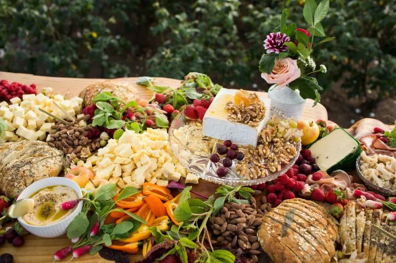 Table set with platters of food