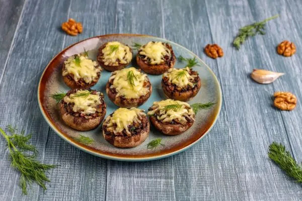 Plate with stuffed mushrooms
